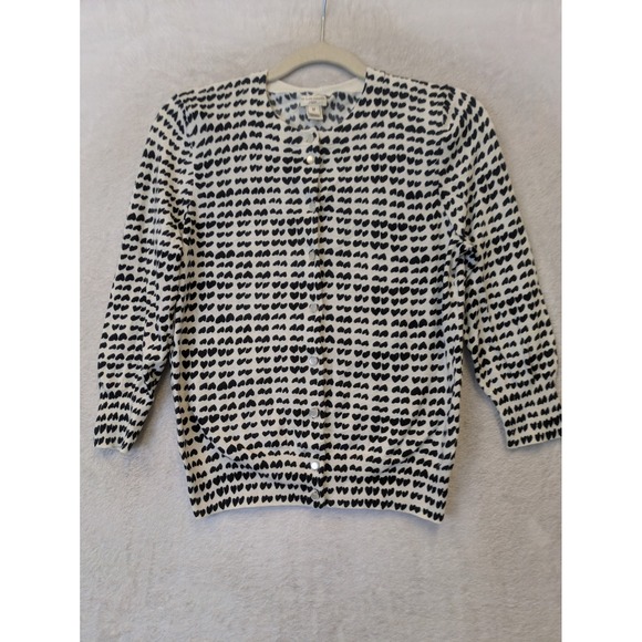 J.Crew Sweaters - J.Crew The Clare Cardigan Women's Medium White Heart Print Button Up 3/4 Sleeve